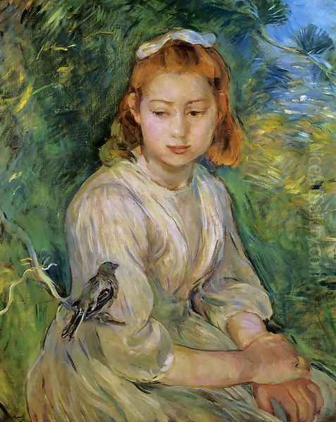 Young Girl With A Bird Oil Painting by Berthe Morisot