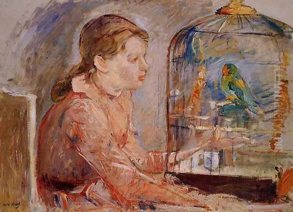 Young Girl And The Budgie Oil Painting by Berthe Morisot