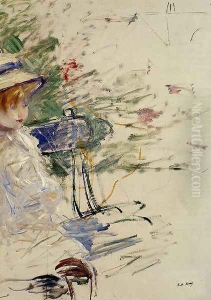 Little Girl In A Garden Oil Painting by Berthe Morisot