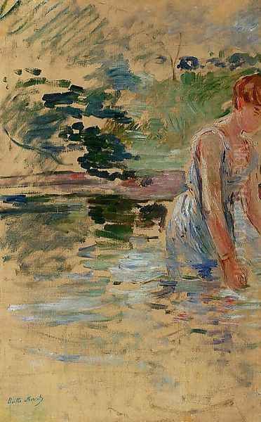 The Bath At Mesnil Oil Painting by Berthe Morisot