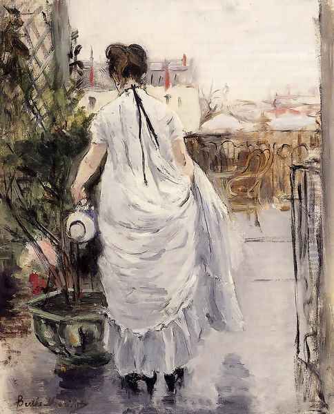 Young Woman Watering A Shrub Oil Painting by Berthe Morisot