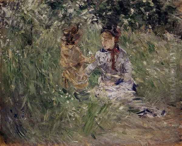 Julie With Pasie In The Garden At Bougival Oil Painting by Berthe Morisot