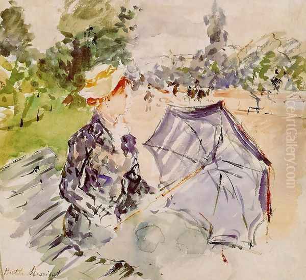 Lady with a Parasol Sitting in a Park 1885 Oil Painting by Berthe Morisot