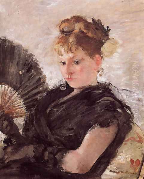 Woman with a Fan (Head of a Girl) 1876 Oil Painting by Berthe Morisot