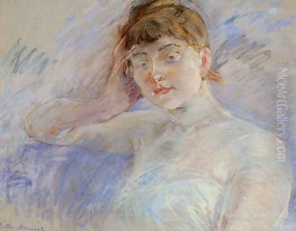 Young Woman In White Aka Isabelle Lemmonier Oil Painting by Berthe Morisot