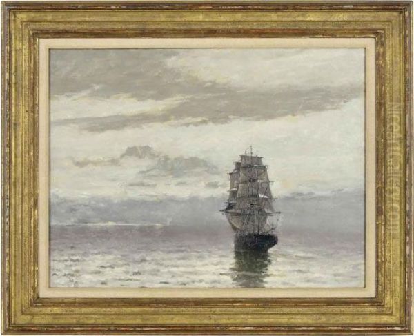 Square-rigger By Moonlight Oil Painting by Frank Myers Boggs