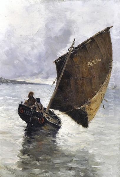 Segelboot Annavor Der Kuste Von Dieppe Oil Painting by Frank Myers Boggs