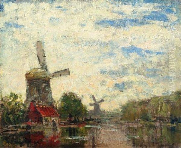 Moulins Hollandais Sur Le Canal Oil Painting by Frank Myers Boggs