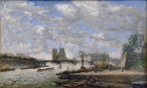 Quai De Seine, Au Loin, Le Chevet De Notre-dame-de-paris Oil Painting by Frank Myers Boggs