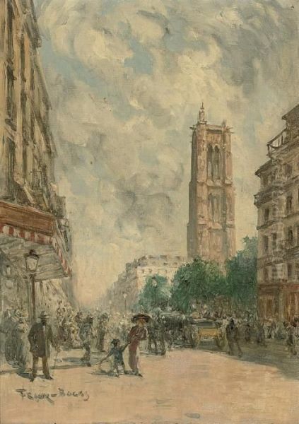 Rue De Rivoli Et La Tour De St. Jacques, Paris Oil Painting by Frank Myers Boggs