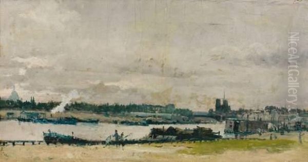 Peniches Sur La Seine A Paris Oil Painting by Frank Myers Boggs