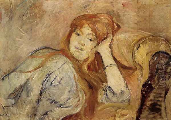 Young Woman Leaning On Her Elbow Oil Painting by Berthe Morisot