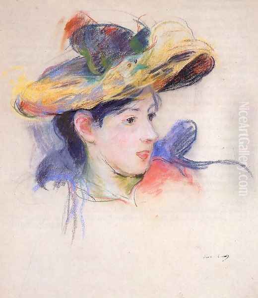 Jeanne Pontillon Wearing A Hat Oil Painting by Berthe Morisot