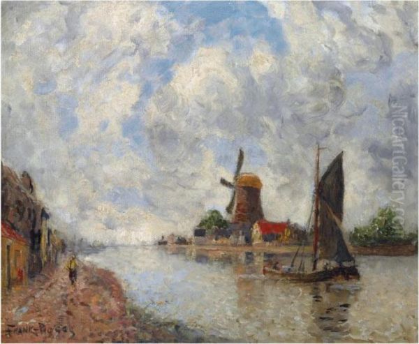 'canal Pres Delft' (a Canal Near Delft) Oil Painting by Frank Myers Boggs