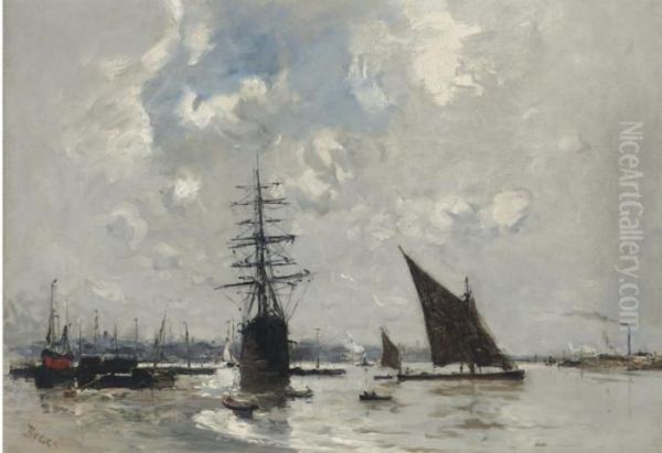 Ships On The Thames Oil Painting by Frank Myers Boggs