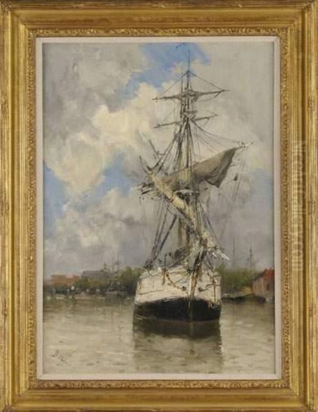 Voilier Au Port De Dordrecht, Pres De La Haye Oil Painting by Frank Myers Boggs