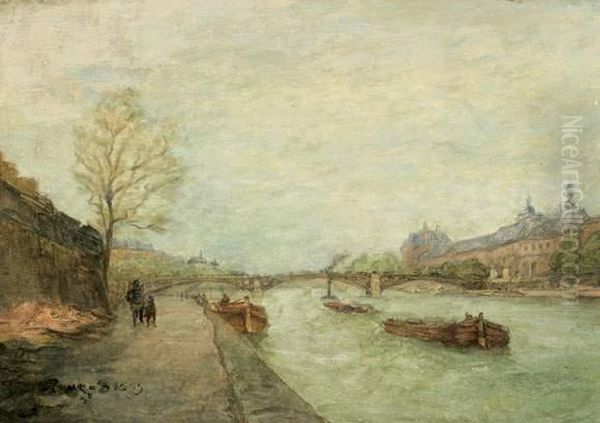 La Seine Au Louvre
 Huile Sur Panneau, Signee En Bas A Gauche Oil Painting by Frank Myers Boggs