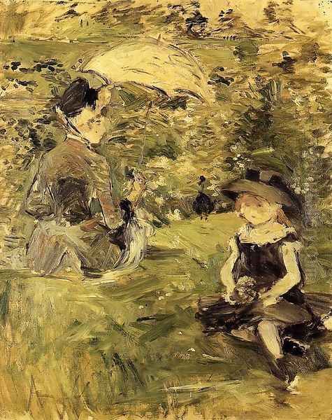 Young Woman And Child On An Isle Oil Painting by Berthe Morisot