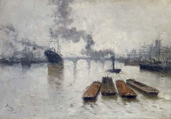 Seine River Wharfs Oil Painting by Frank Myers Boggs