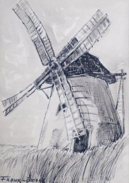 Dordrecht: Le Moulin A Vent (with Sketch Of A Tree On Verso Ofsheet) Oil Painting by Frank Myers Boggs