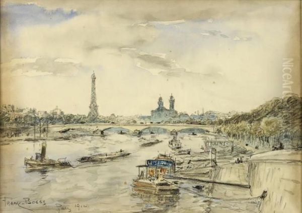 La Seine Animee Devant La Tour Eiffel Oil Painting by Frank Myers Boggs