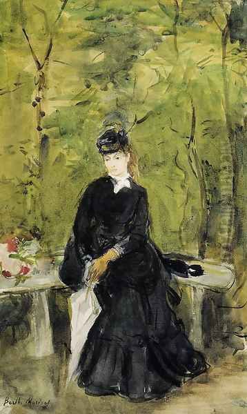 Young Lady Seated On A Bench Oil Painting by Berthe Morisot