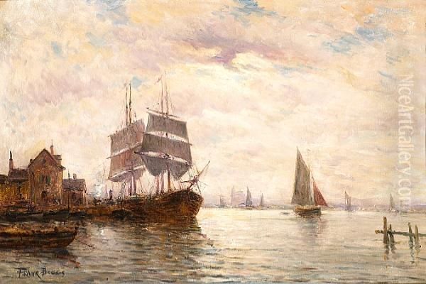 A Tranquil Harbor Scene Oil Painting by Frank Myers Boggs