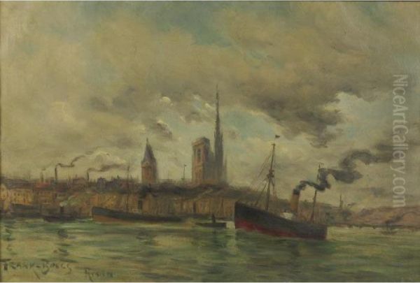 The Harbor At Rouen Oil Painting by Frank Myers Boggs