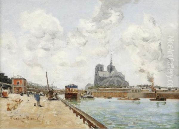 Paris: Les Quais, La Seine Et Notre Dame Oil Painting by Frank Myers Boggs