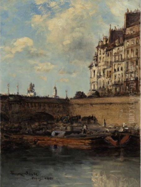 Paris La Seine Le Pont Neuf Oil Painting by Frank Myers Boggs