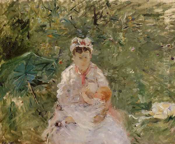 The Wet Nurse Angele Feeding Julie Manet Oil Painting by Berthe Morisot