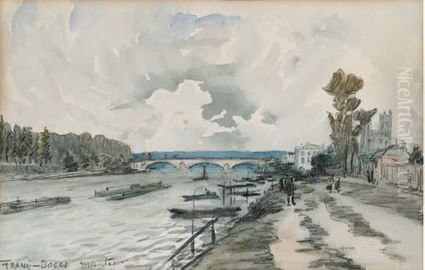 Les Berges De La Seine A Mantes Oil Painting by Frank Myers Boggs