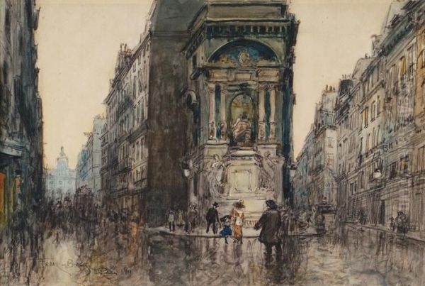 La Fontaine Moliere Rue De Richelieu Oil Painting by Frank Myers Boggs