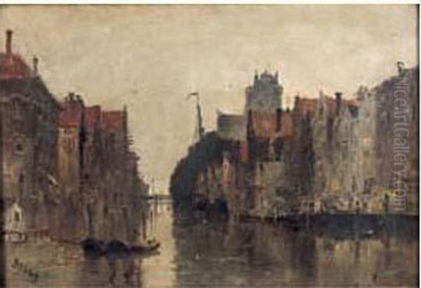 Le Port De Dordrecht, Circa 1890 Oil Painting by Frank Myers Boggs