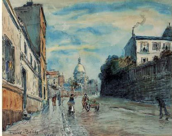 Paris, Une Rue A Montmartre En Ete. Oil Painting by Frank Myers Boggs