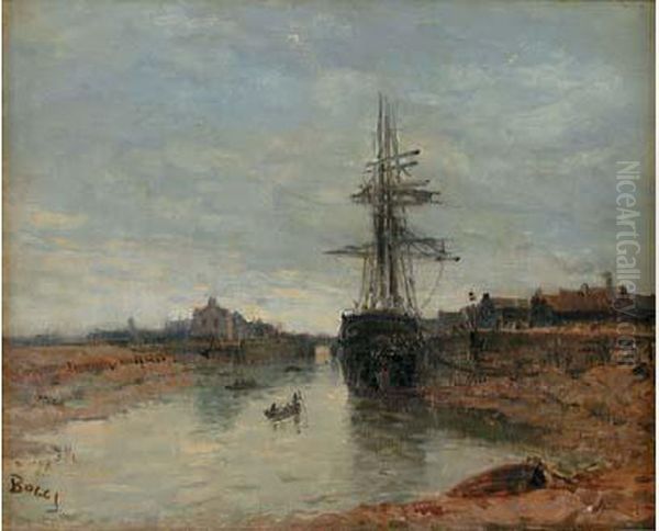 Voilier A Quai, Maree Basse Oil Painting by Frank Myers Boggs