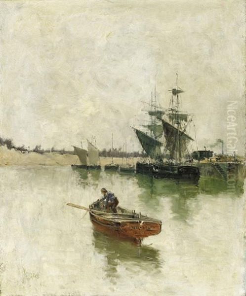 In The Harbour Oil Painting by Frank Myers Boggs