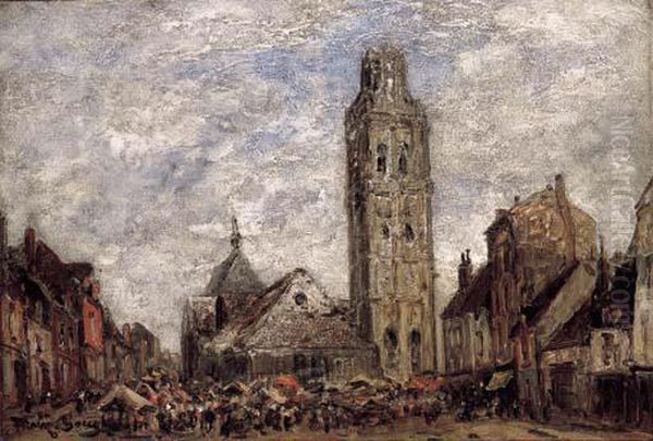 A French Town Square Oil Painting by Frank Myers Boggs