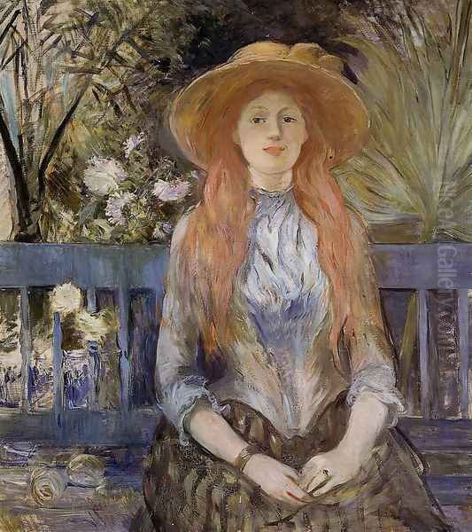 On A Bench Oil Painting by Berthe Morisot