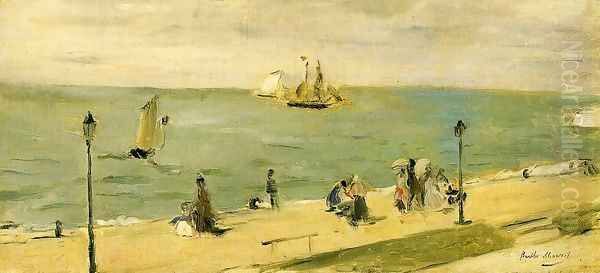 The Beach At Petit Dalles Aka On The Beach Oil Painting by Berthe Morisot