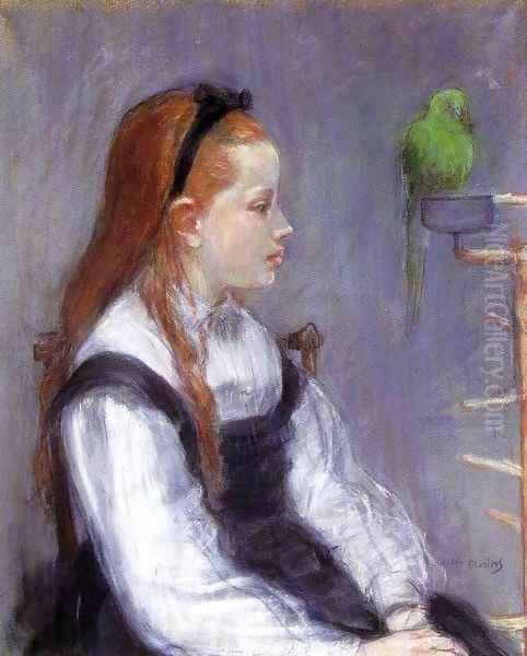 Young Girl With A Parrot Oil Painting by Berthe Morisot