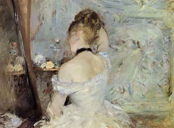 Young Woman At The Mirror Aka Young Girl Getting Dressed Seen From The Back Oil Painting by Berthe Morisot