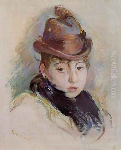 Young Woman In A Hat (Henriette Patte) Oil Painting by Berthe Morisot