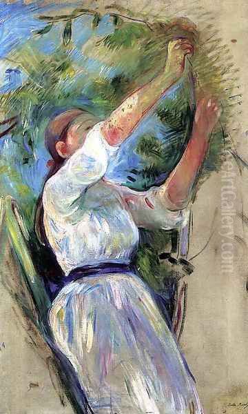 Young Girl Picking Cherries Oil Painting by Berthe Morisot