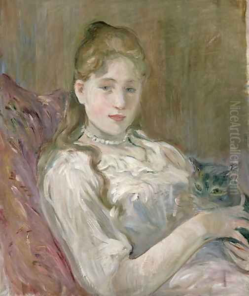 Young Girl with Cat 1892 Oil Painting by Berthe Morisot