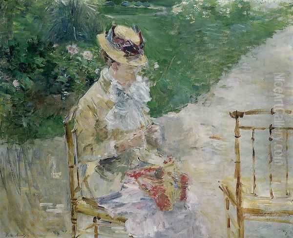 Young Woman Sewing in the Garden Oil Painting by Berthe Morisot