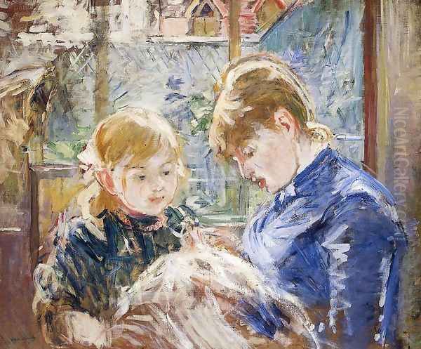 The Sewing Lesson Aka The Artists Daughter Julie With Her Nanny Oil Painting by Berthe Morisot