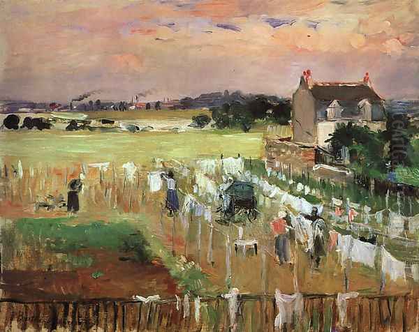 Hanging out the Laundry to Dry Oil Painting by Berthe Morisot