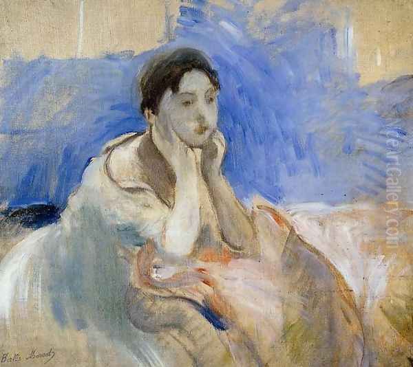 Young Woman Leaning On Her Elbows Oil Painting by Berthe Morisot