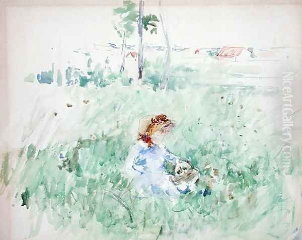 Young Girl Seated on the Lawn 1882 Oil Painting by Berthe Morisot